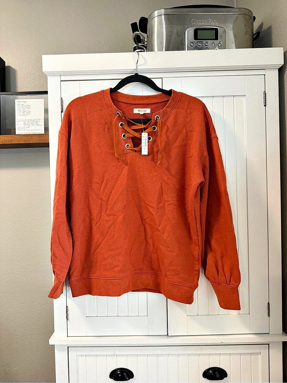 Madewell Cotton-Hemp Lace-Up Sweatshirt in Orange